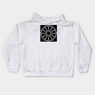 White Islamic Geometric Pattern Stars on Black Background Kids Hoodie